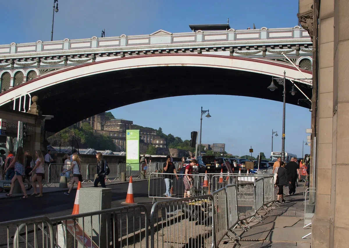 North Bridge arching over Market Street, close to the Edinburgh Dungeon, Edinburgh ghost tours, Edinburgh, Scotland